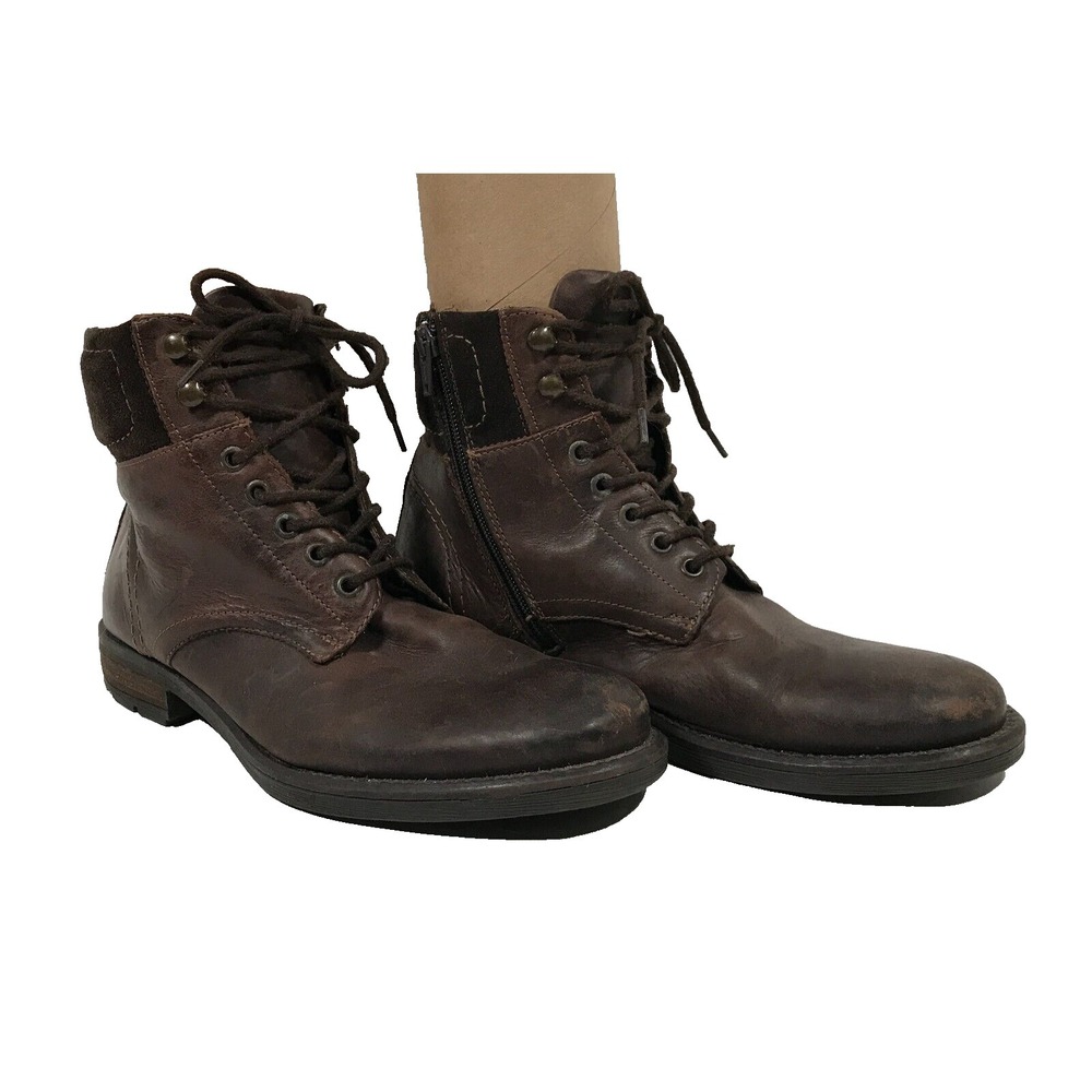 Alfani Kooper Mens 7M Brown Leather Lace Up Boots Side Zip Utility Casual